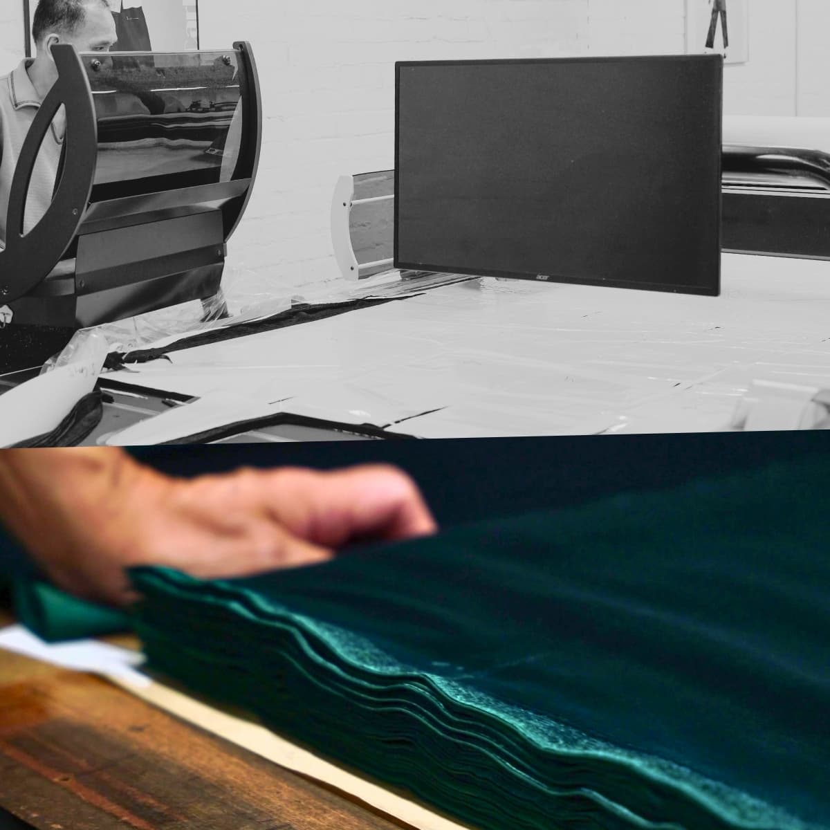 Scrapbook composite of fabric offcuts at Carla Zampatti.